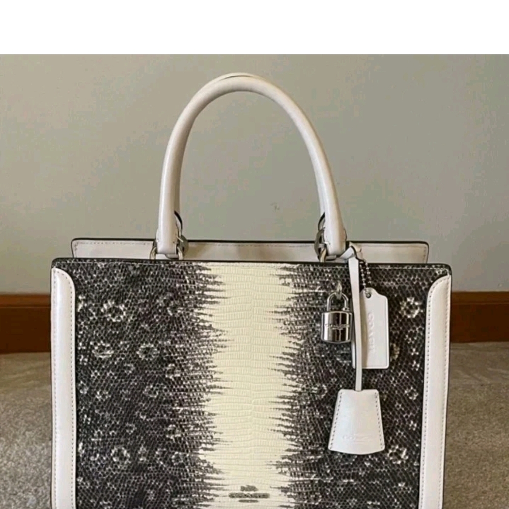 Couch Elegant lizzard genuine leather White & Black Women Handbag New